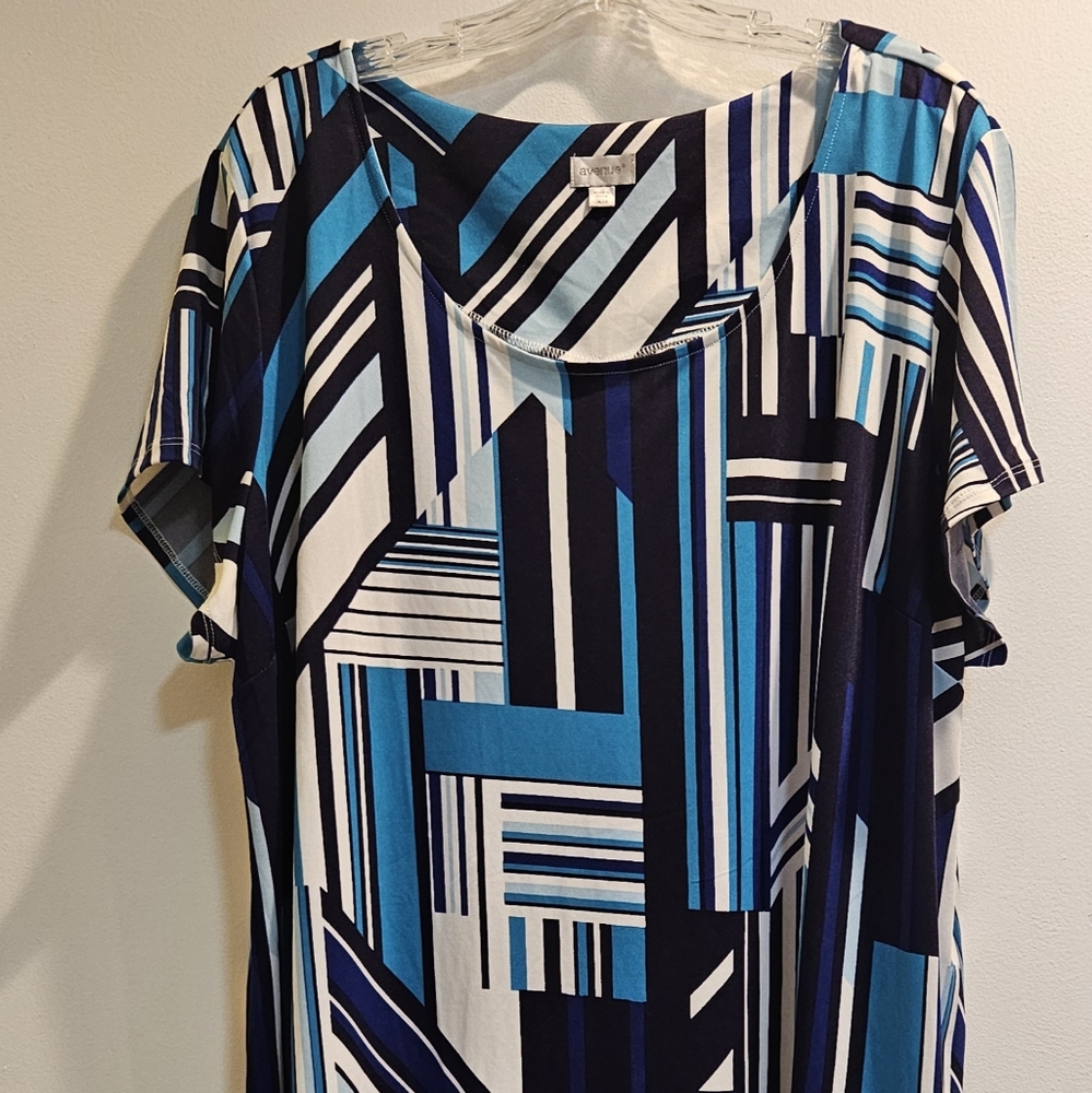 Avenue Blue, Turquoise, and White Geometric Midi Dress Sz 26